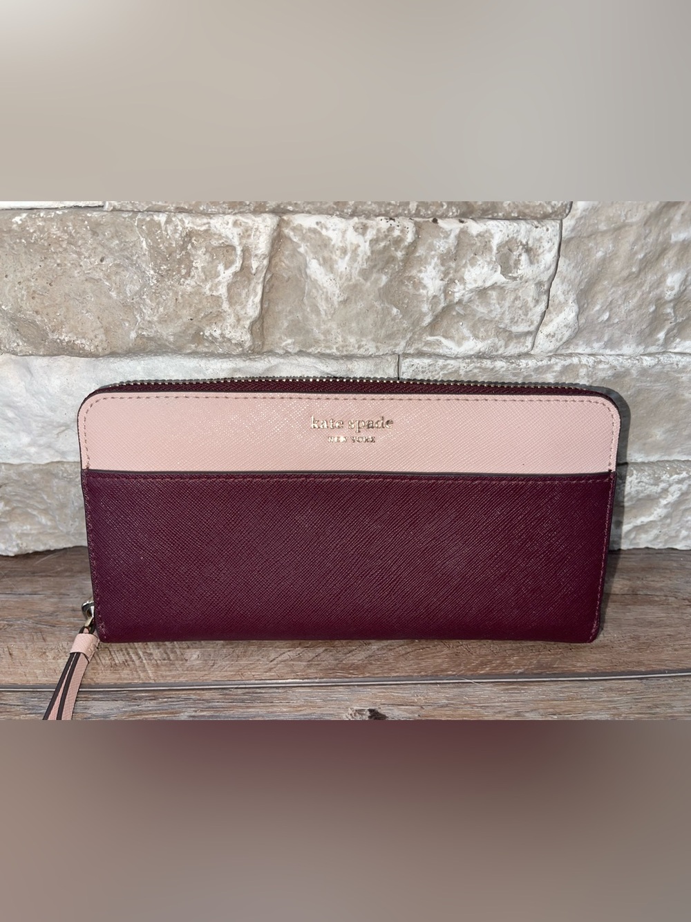 Kate Spade New York Staci Rose Smoke Pink Two Tone Bifold Clutch Wallet 8x4”